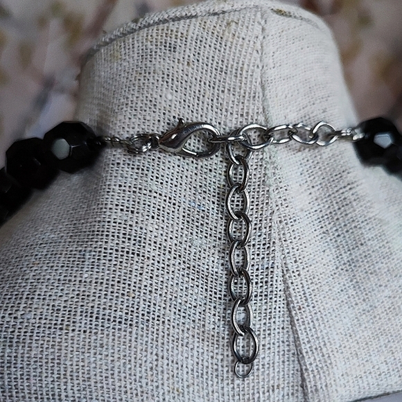 Jet Black Glass Beaded Caged Prong Set Beaded Silver Tone Balls Vintage Necklace - Picture 12 of 16